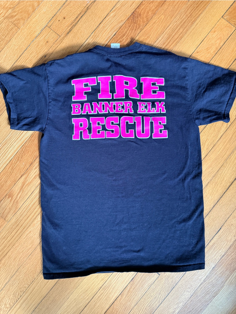 Gildan Black Short Sleeve Tee with Hot Pink BANNER ELK FIRE RESCUE Graphic